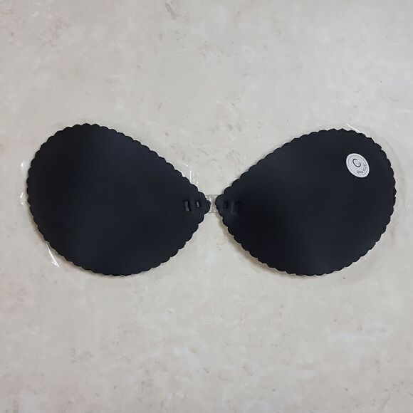 Self Adhesive Bra C Cup Backless Seashell Scallop Black - Picture 1 of 8